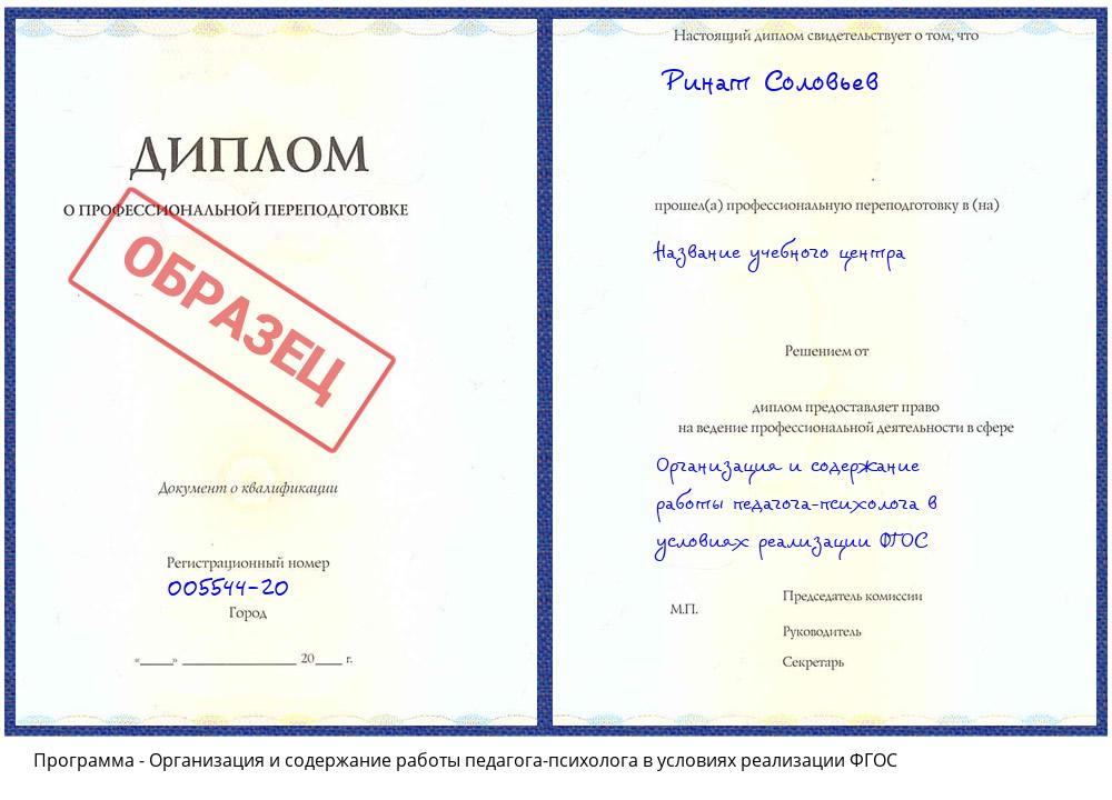 Организация и содержание работы педагога-психолога в условиях реализации ФГОС Каменка