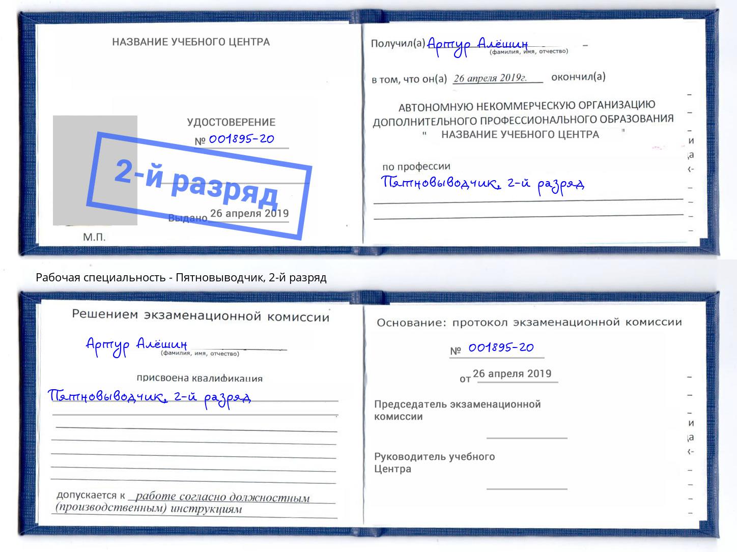 корочка 2-й разряд Пятновыводчик Каменка