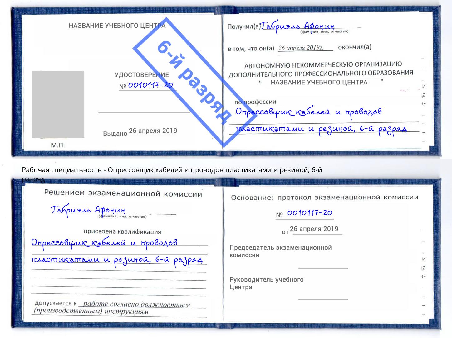 корочка 6-й разряд Опрессовщик кабелей и проводов пластикатами и резиной Каменка