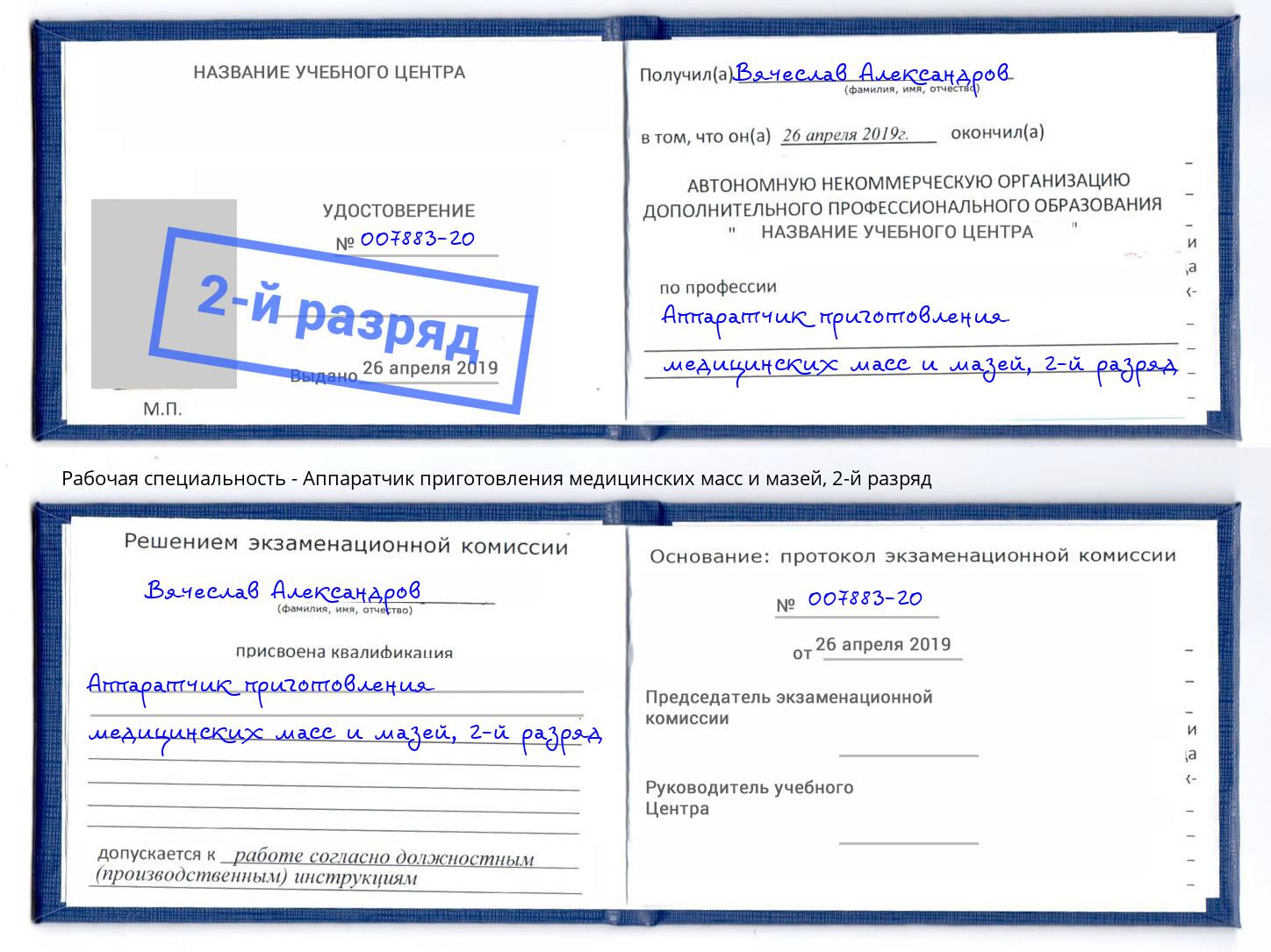 корочка 2-й разряд Аппаратчик приготовления медицинских масс и мазей Каменка