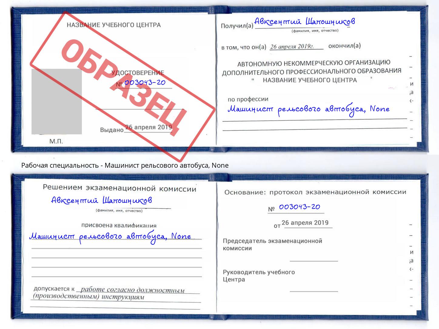 корочка None Машинист рельсового автобуса Каменка