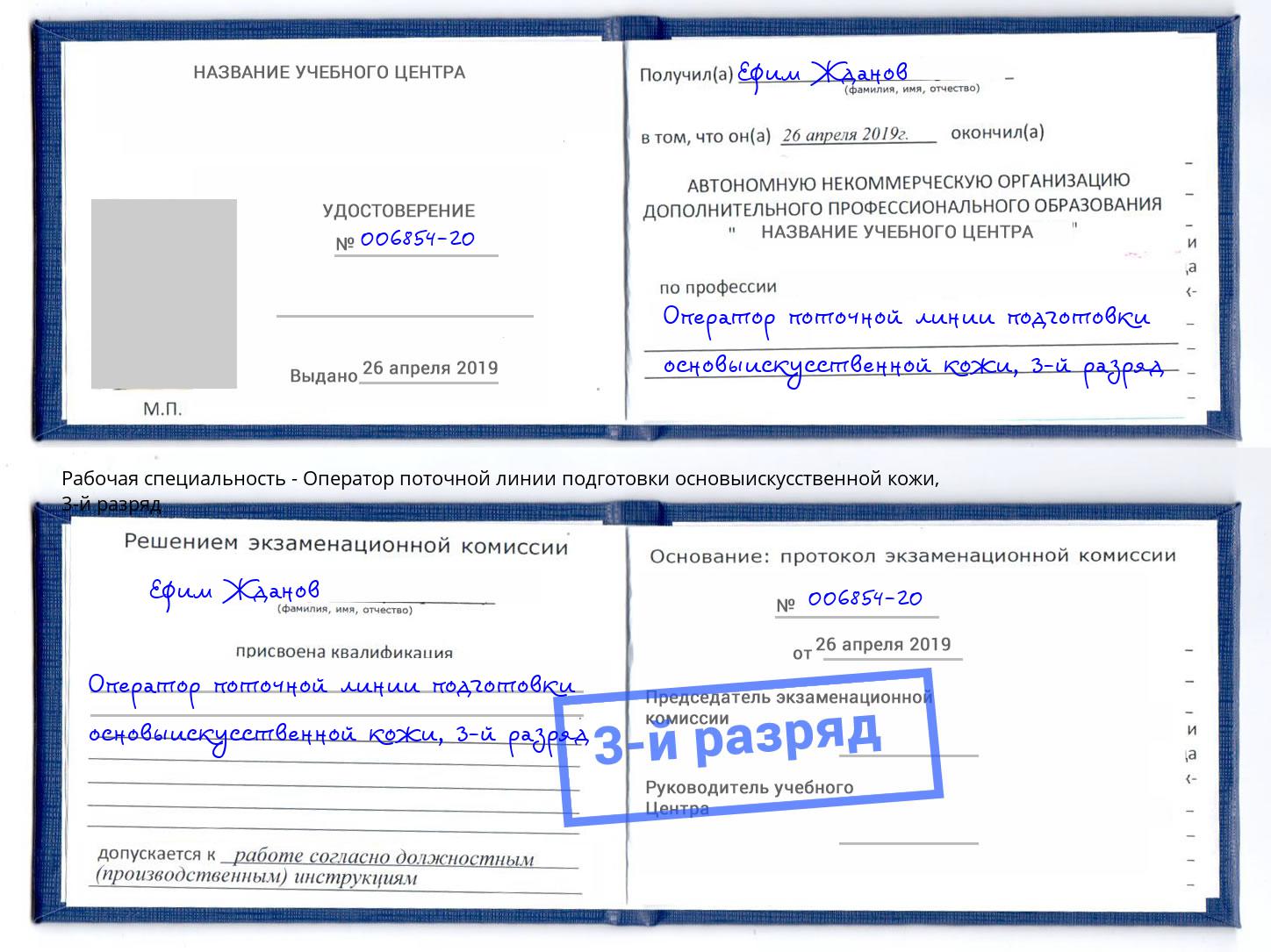 корочка 3-й разряд Оператор поточной линии подготовки основыискусственной кожи Каменка