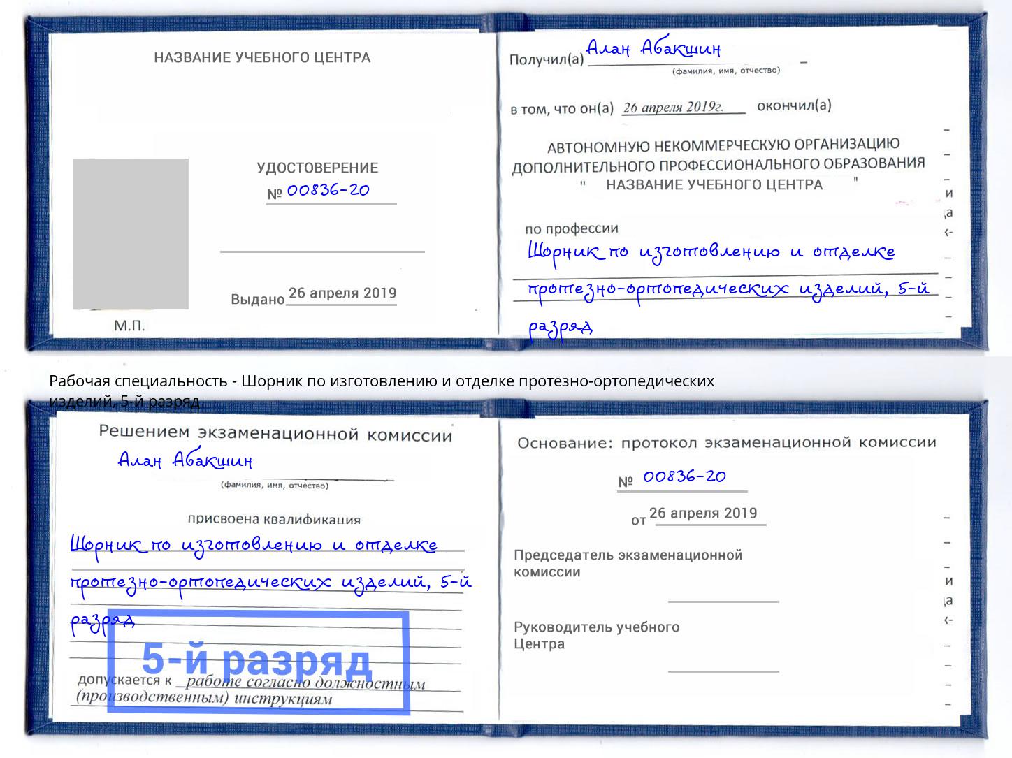 корочка 5-й разряд Шорник по изготовлению и отделке протезно-ортопедических изделий Каменка